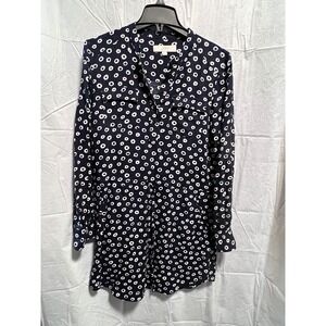 LOFT Romper Jumpsuit Drawstring Waist Pockets Long Sleeve XS Navy White